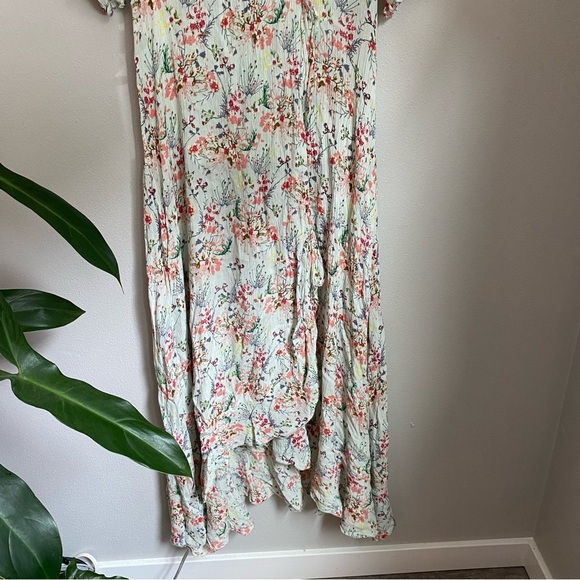 Anthropologie Raga Mint Green Floral V-Neck Wrap Flutter Sleeve Maxi Dress Sz M - Picture 5 of 9
